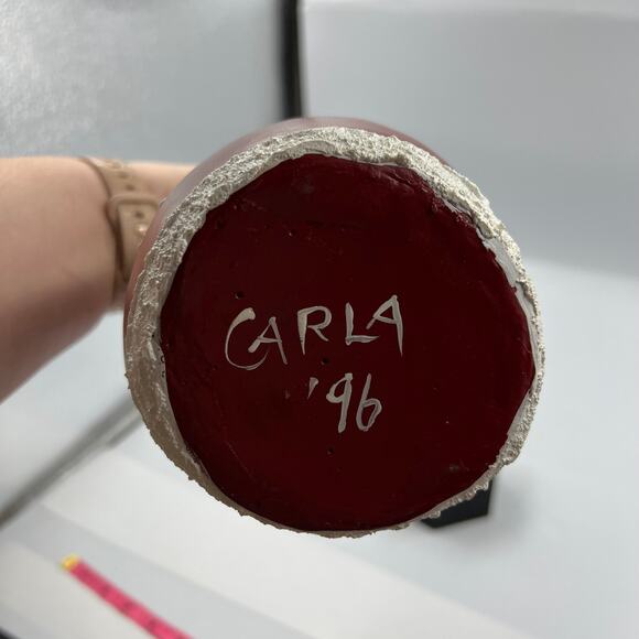 Vintage Gourd Santa Claus Hand Painted Signed Carla 1996 Folk Art 12" Puff Paint - Picture 5 of 9